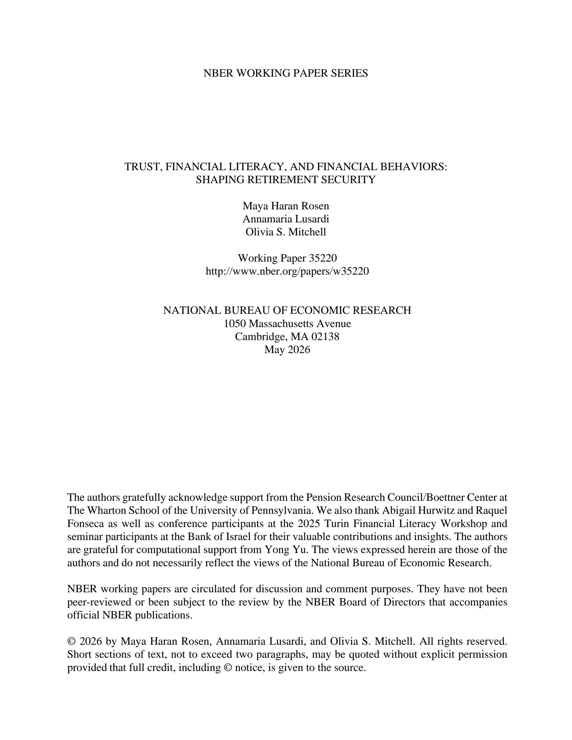 Trust, financial literacy, and financial behaviors: Shaping retirement security