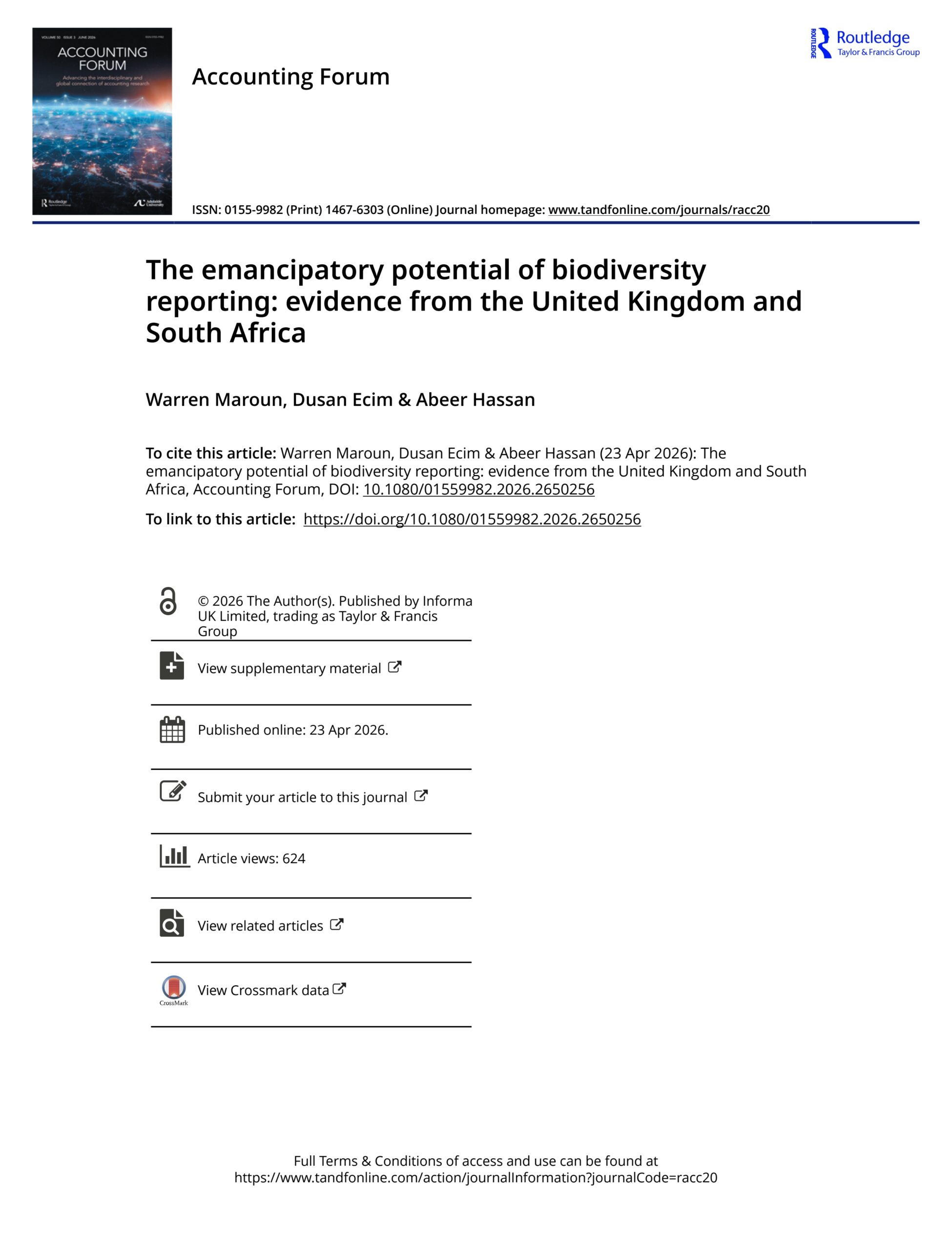 The emancipatory potential of biodiversity reporting: Evidence from the United Kingdom and South Africa