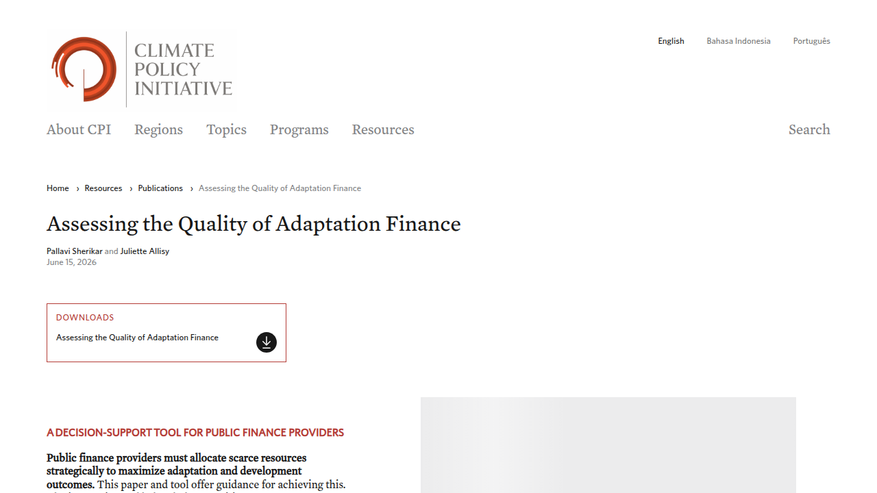 Assessing the quality of adaptation finance tool