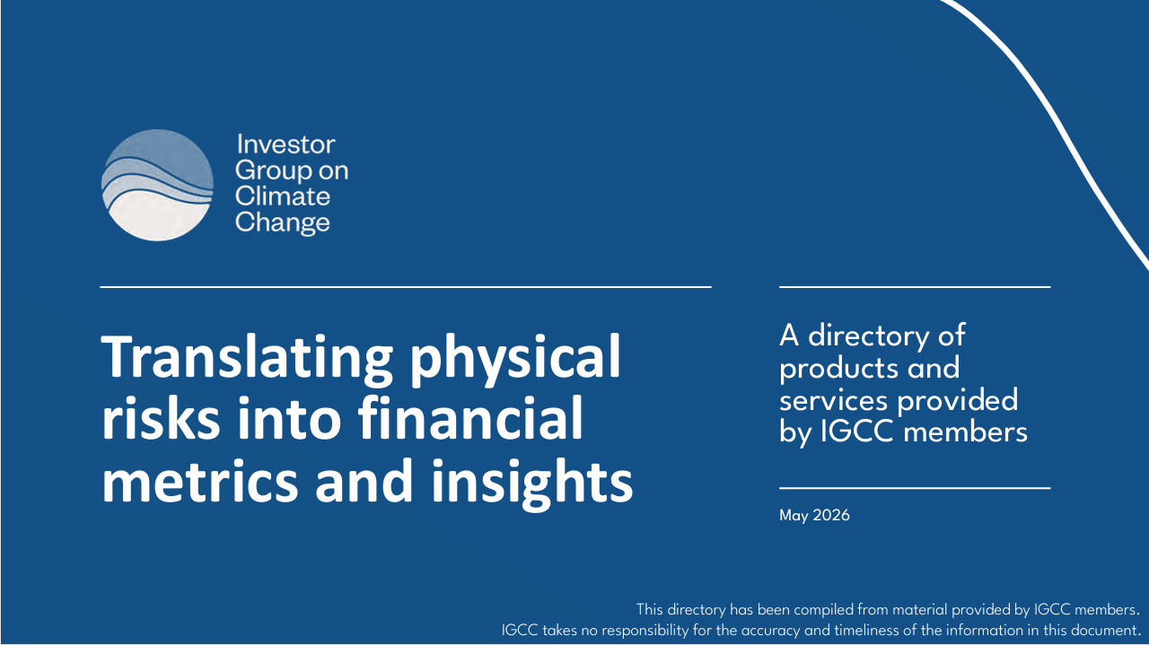Translating physical climate risk into investment insights: Directory of IGCC service provider members