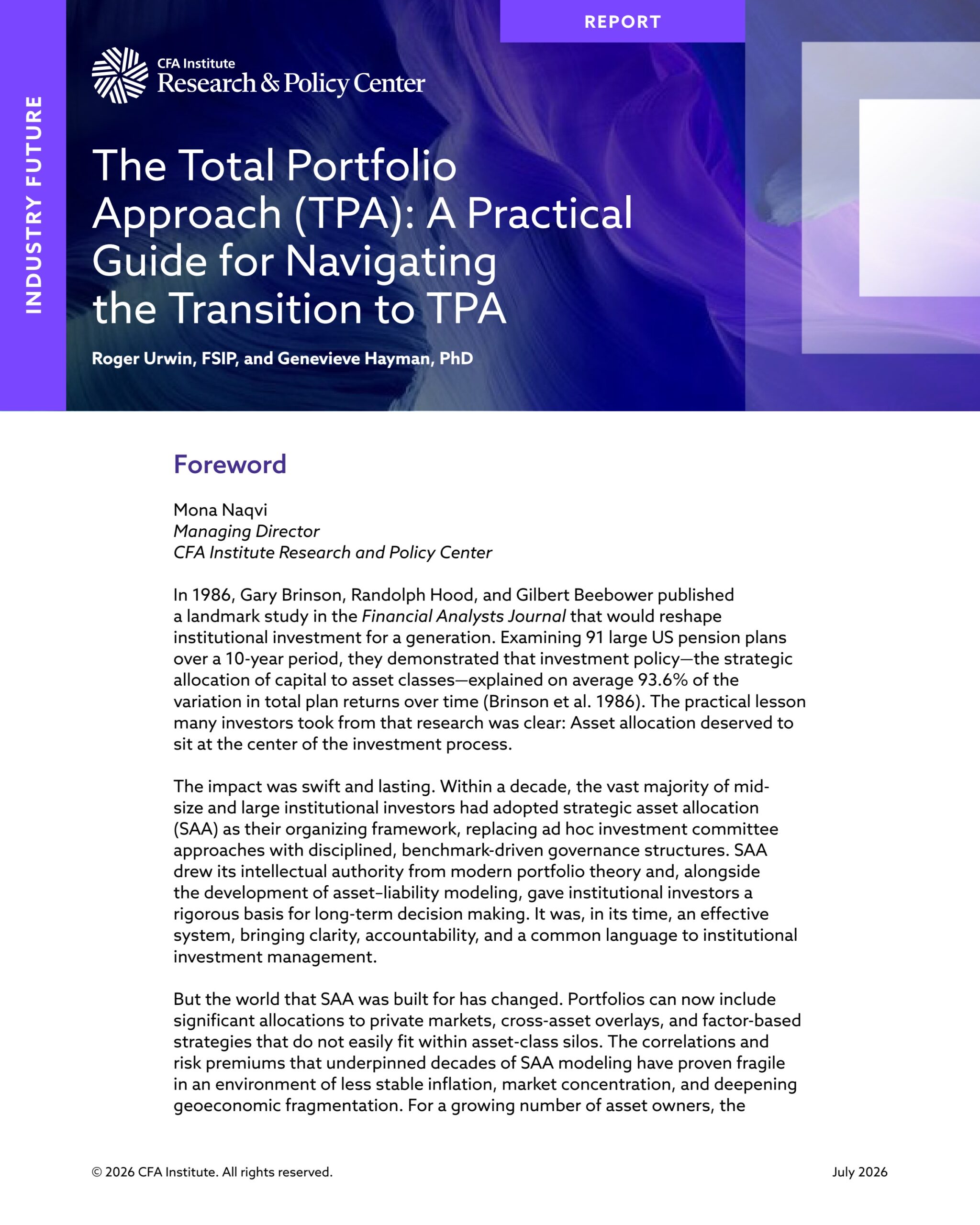 The total portfolio approach (TPA): A practical guide for navigating the transition to TPA