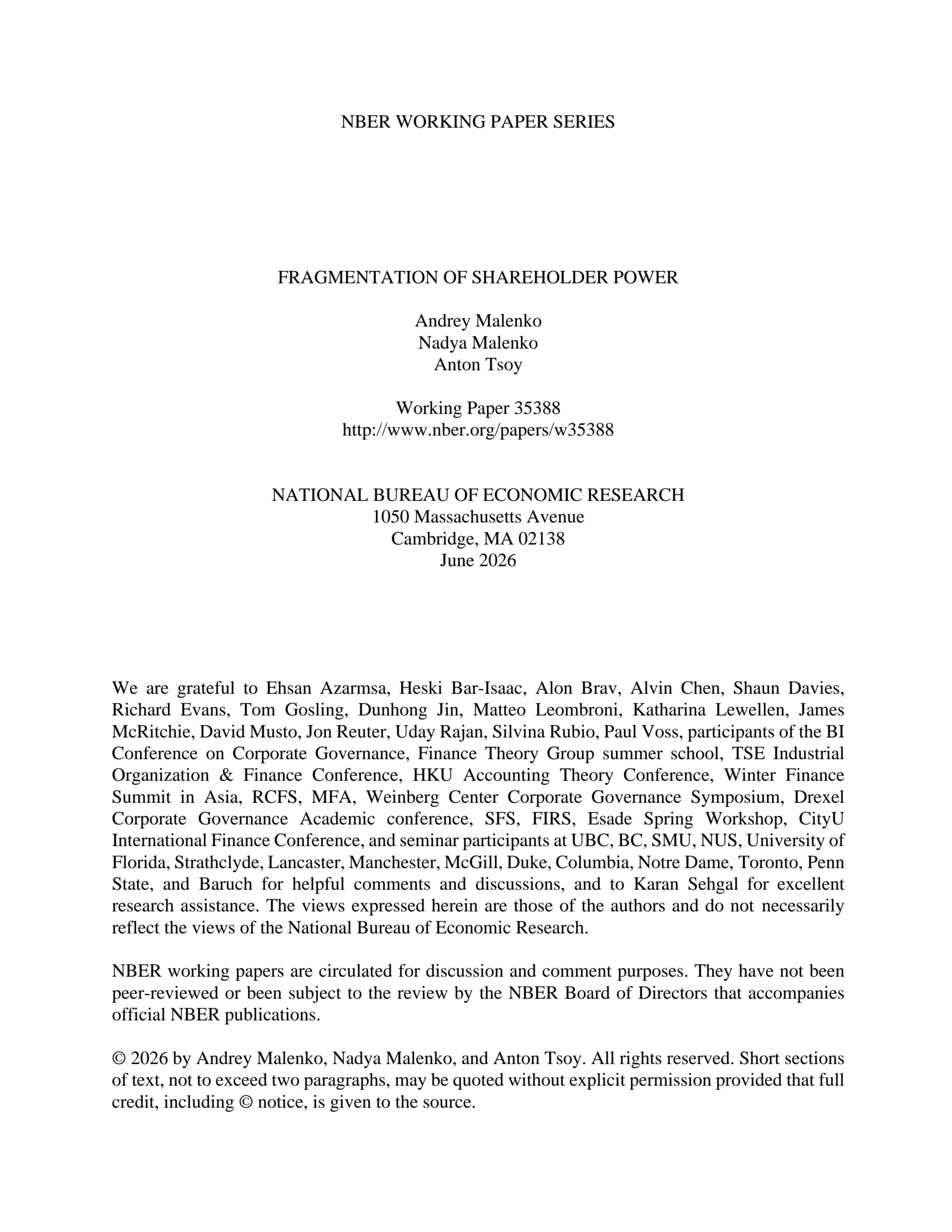 Fragmentation of shareholder power