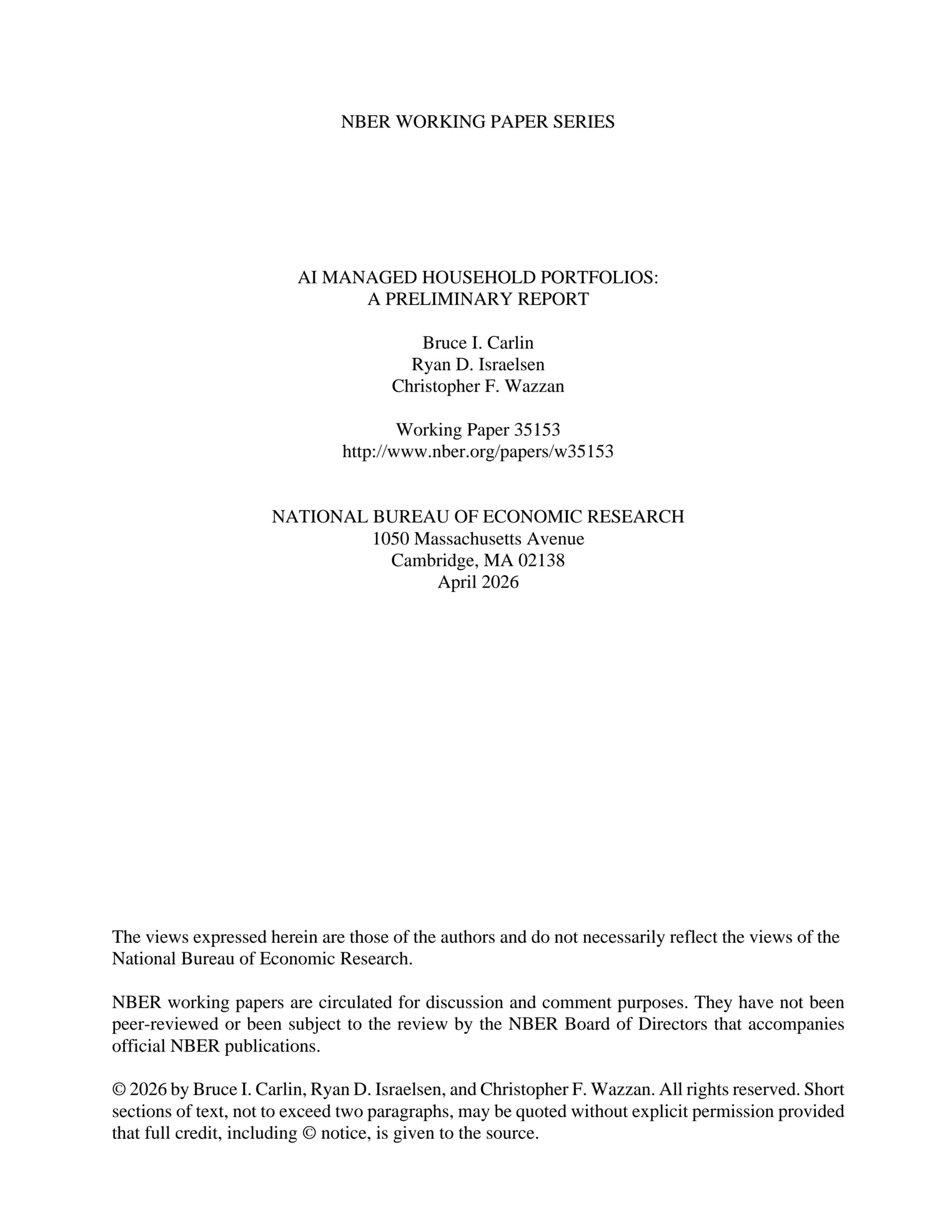 AI managed household portfolios: A preliminary report