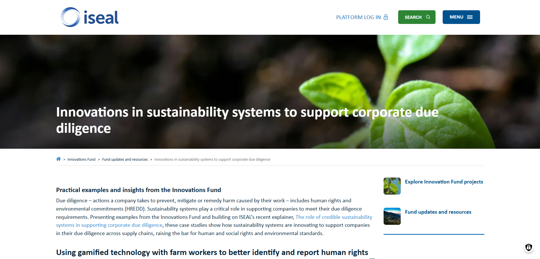 Innovations in sustainability systems to support corporate due diligence