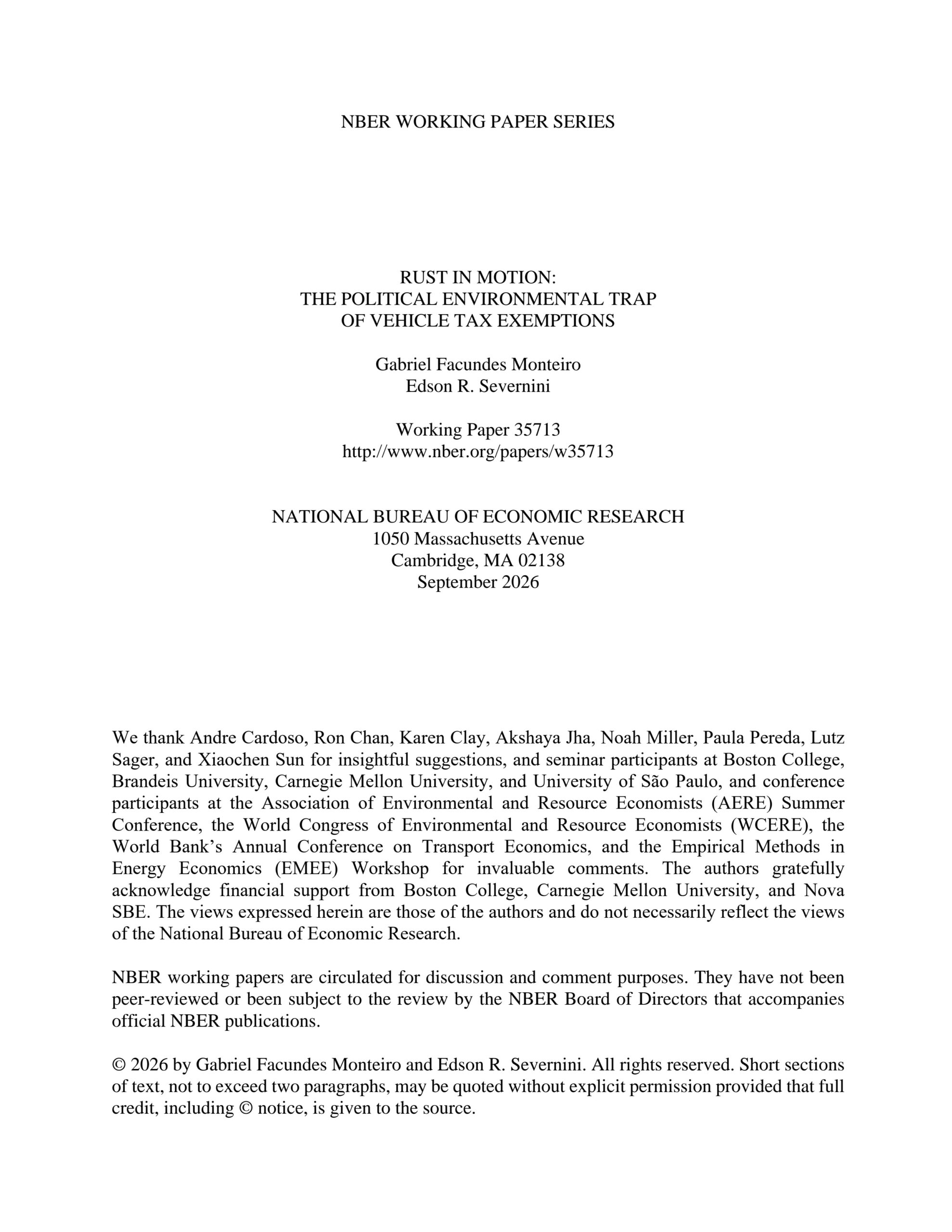 Rust in motion: The political environmental trap of vehicle tax exemptions