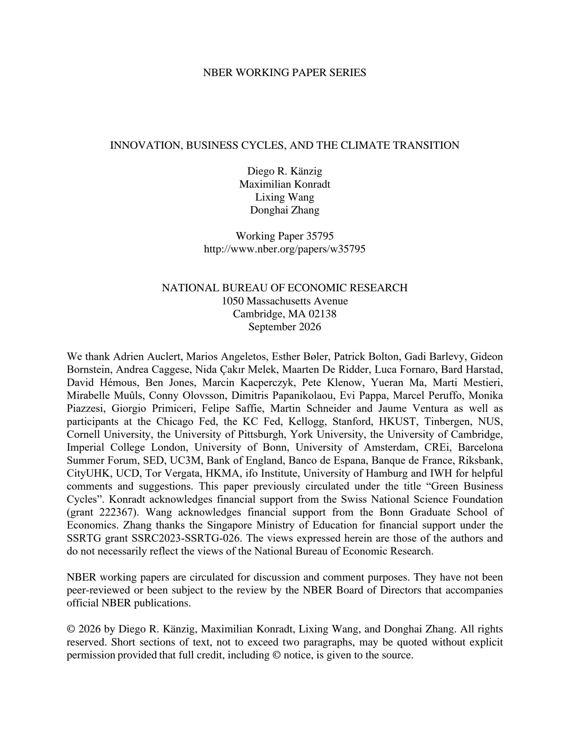 Innovation, business cycles, and the climate transition