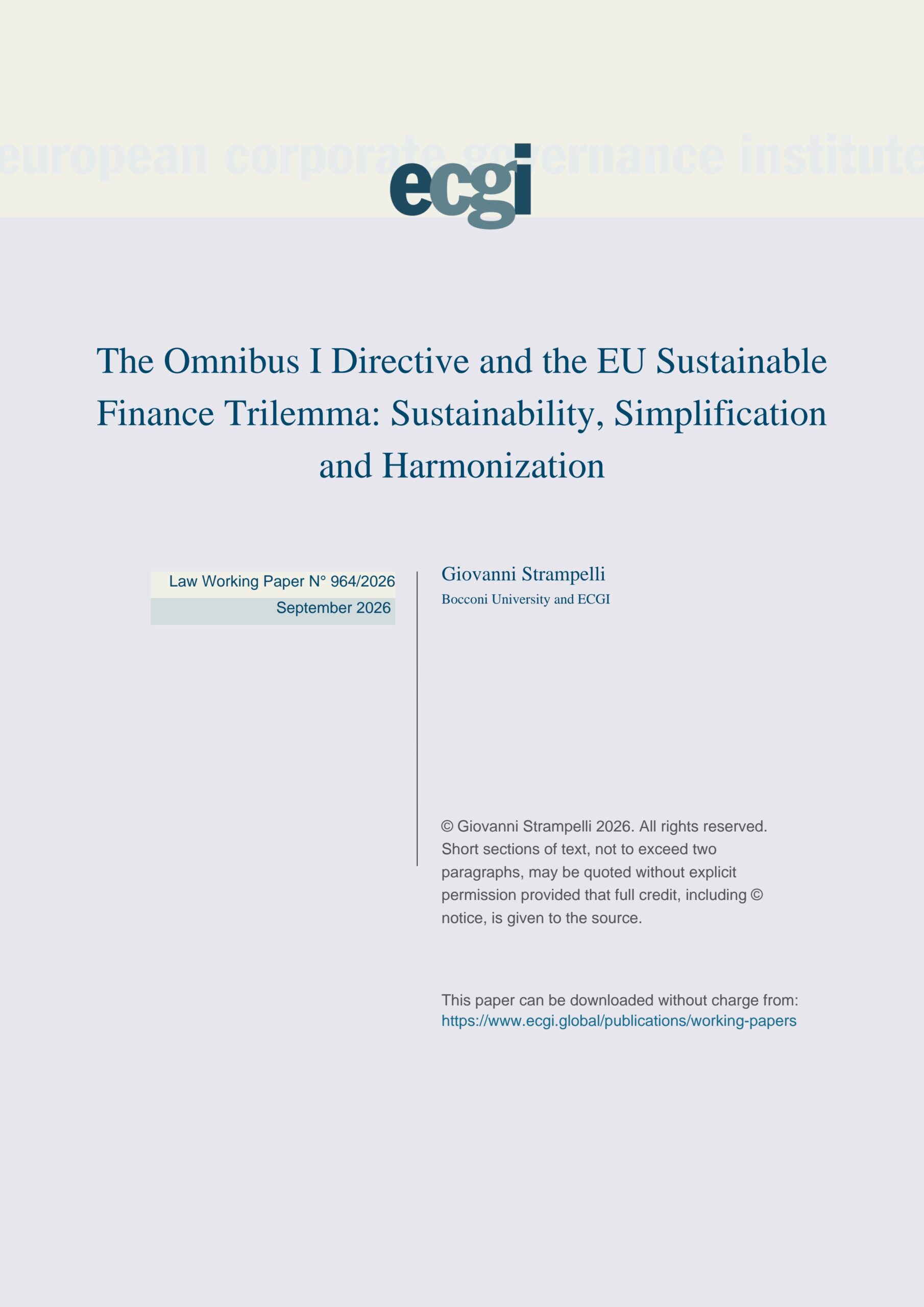 The Omnibus I Directive and the EU sustainable finance trilemma: Sustainability, simplification and harmonization