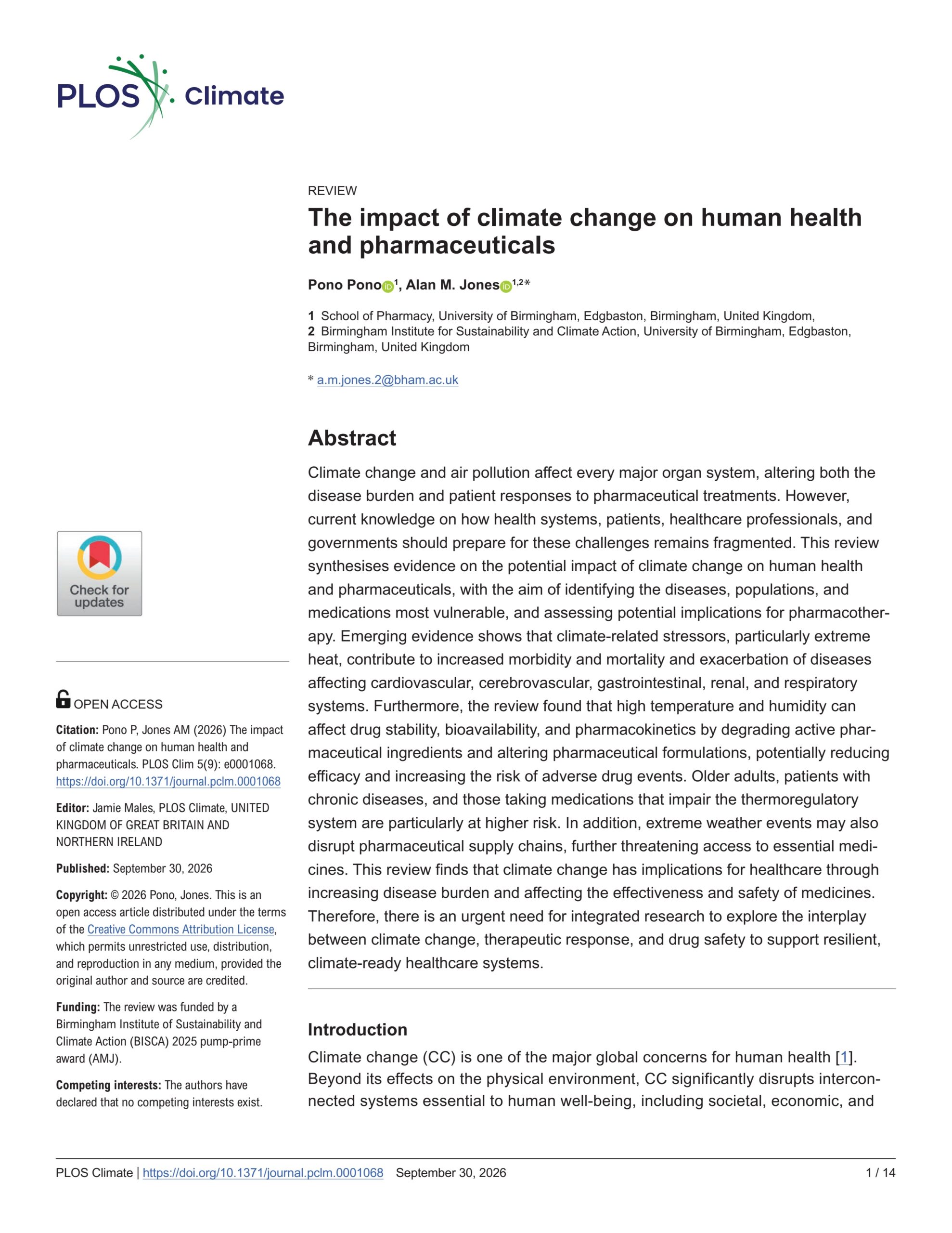 The impact of climate change on human health and pharmaceuticals