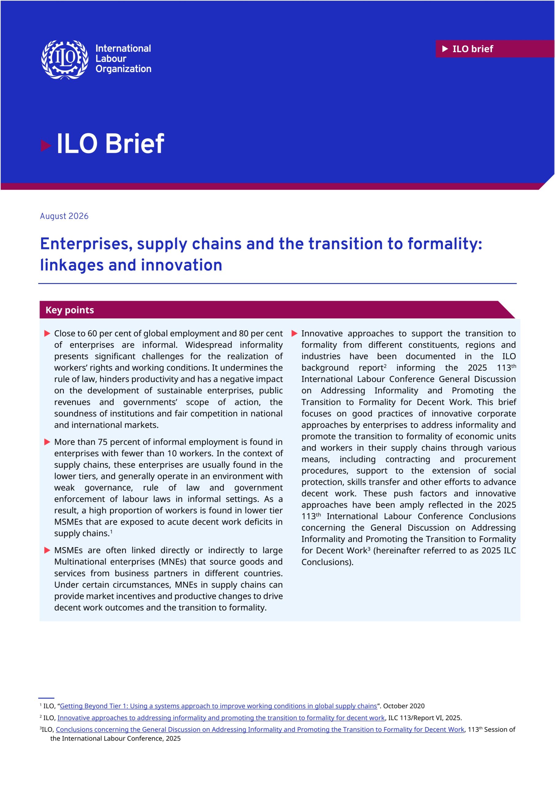 Enterprises, supply chains and the transition to formality: Linkages and innovation