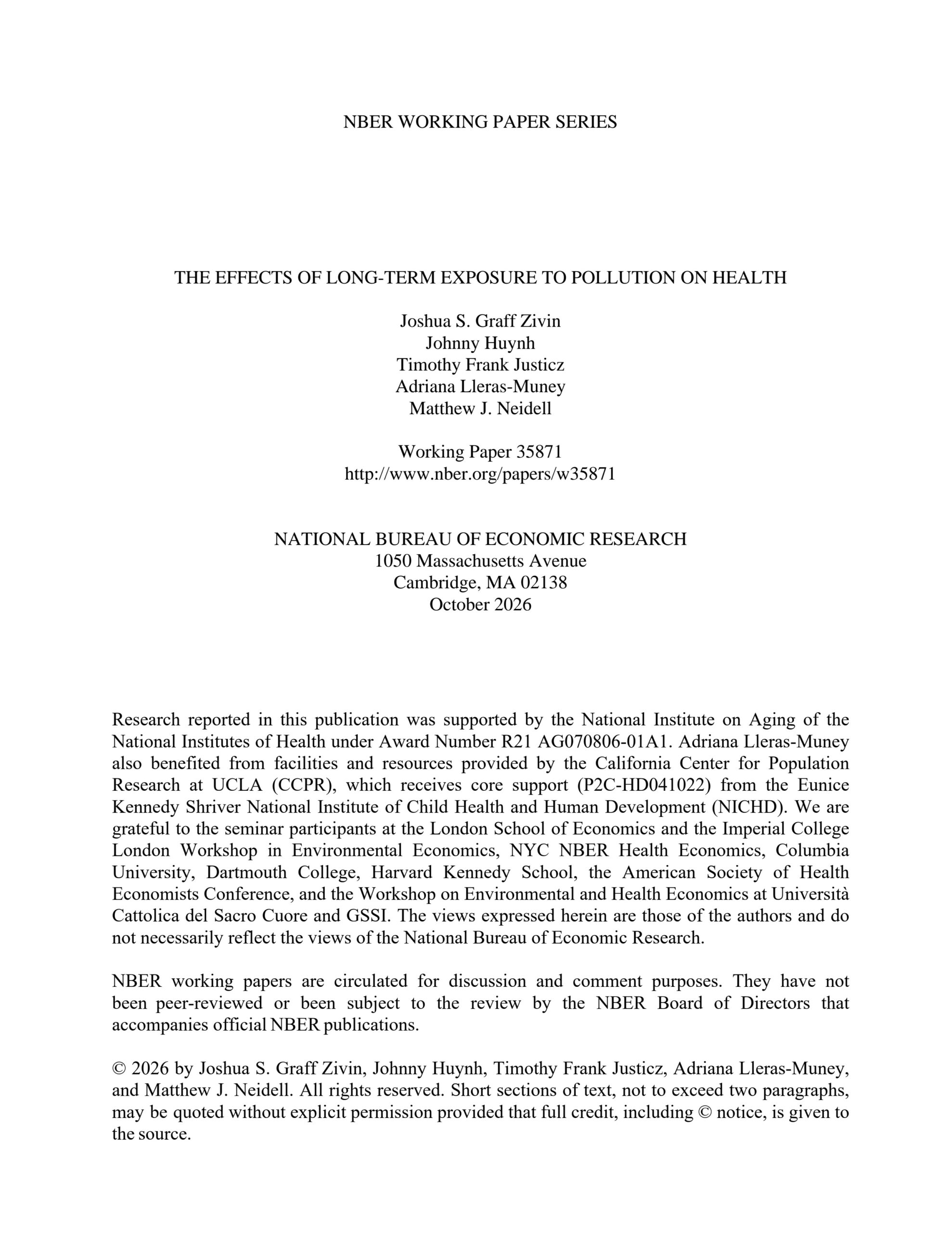 The effects of long-term exposure to pollution on health