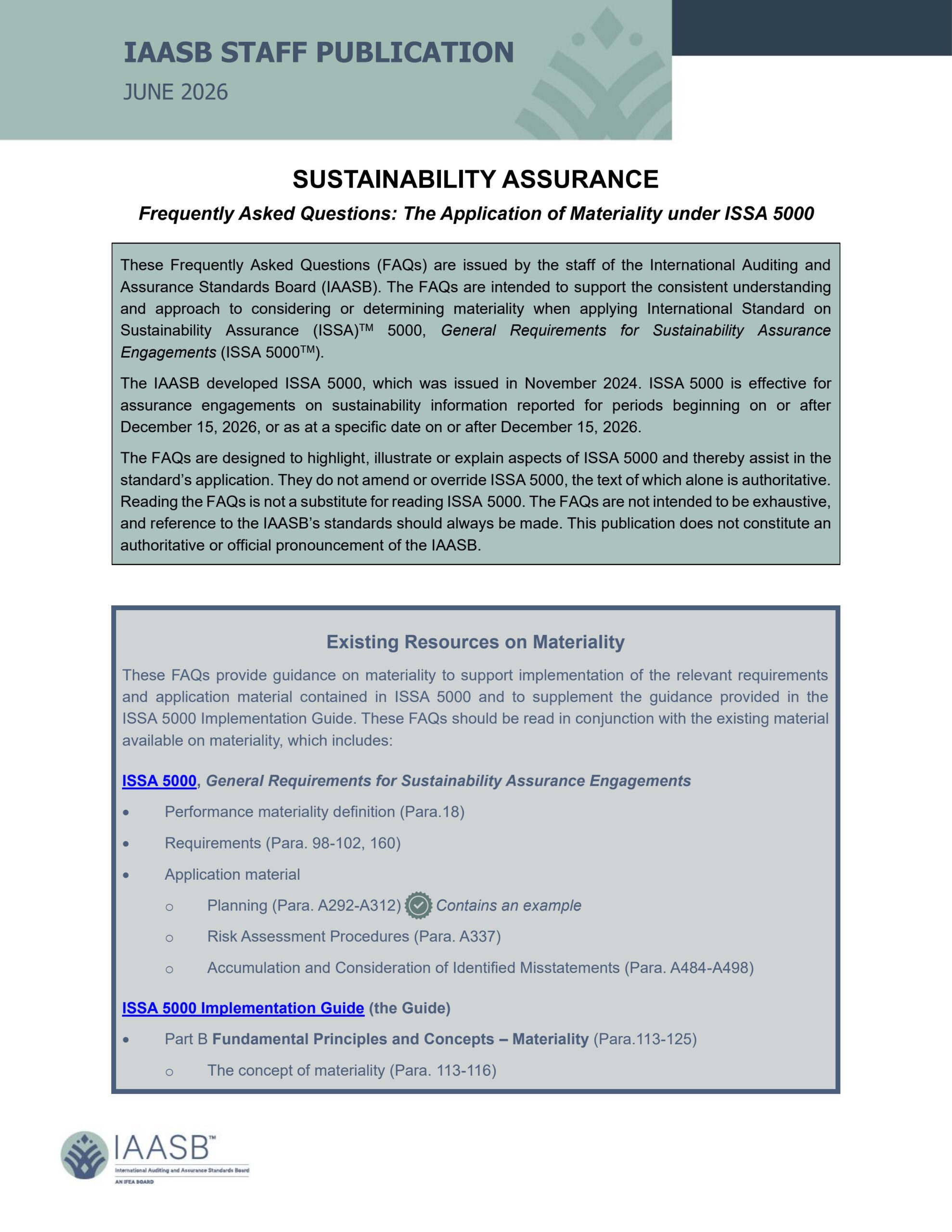 Sustainability assurance: Frequently asked questions: The application of materiality under ISSA 5000