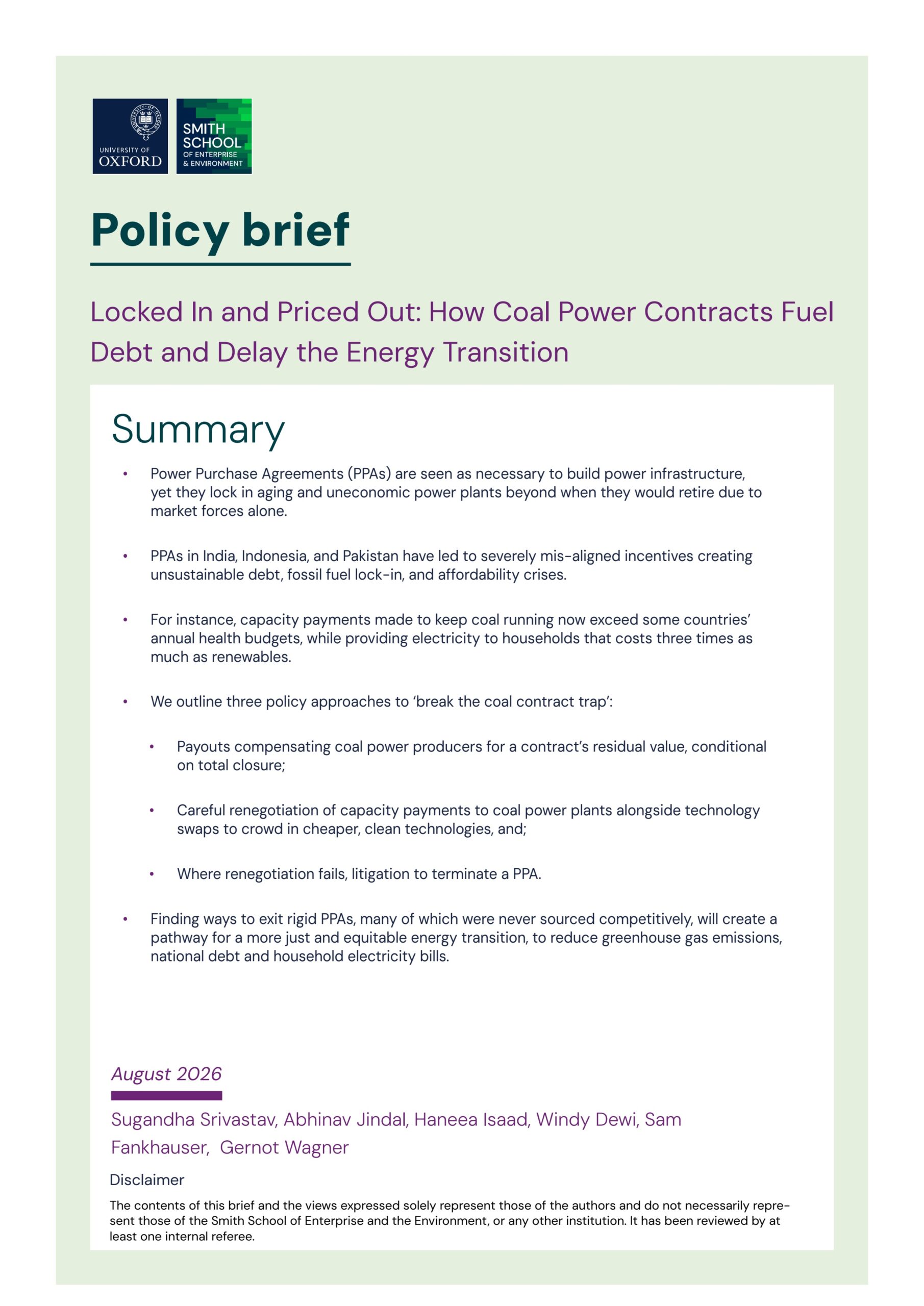 Locked in and priced out: How coal power contracts fuel debt and delay the energy transition