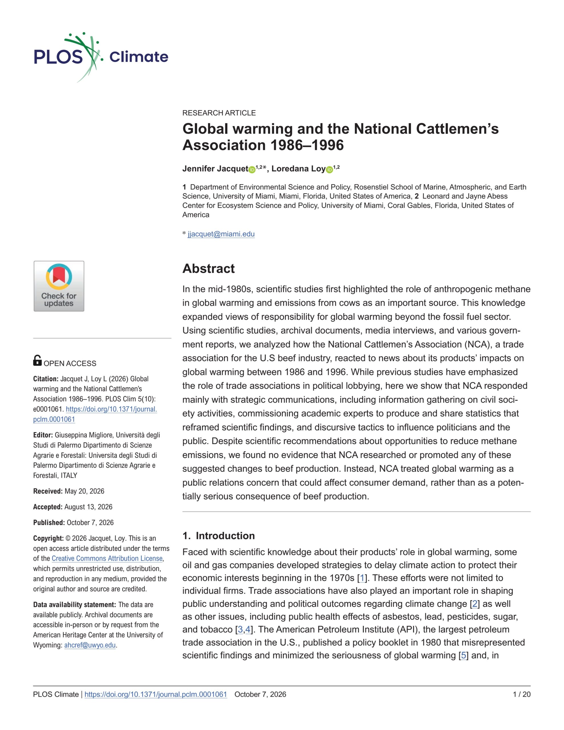 Global warming and the National Cattlemen’s Association 1986–1996