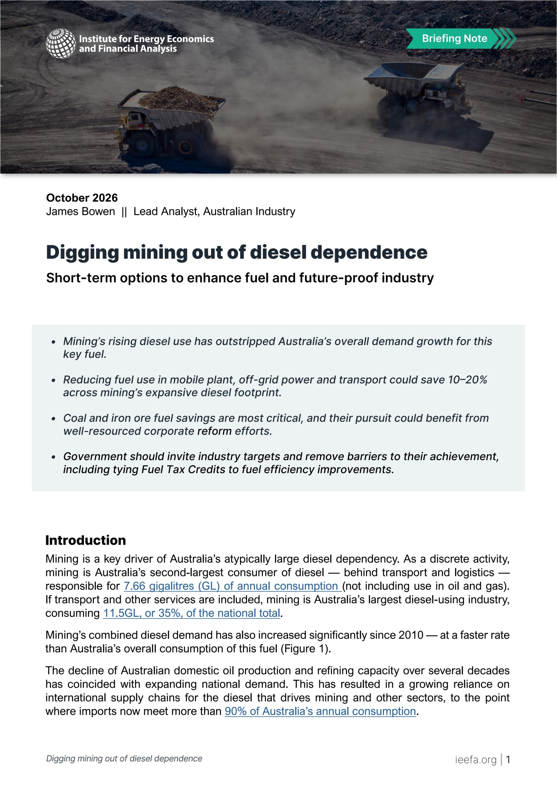 Digging mining out of diesel dependence: Short-term options to enhance fuel and future-proof industry