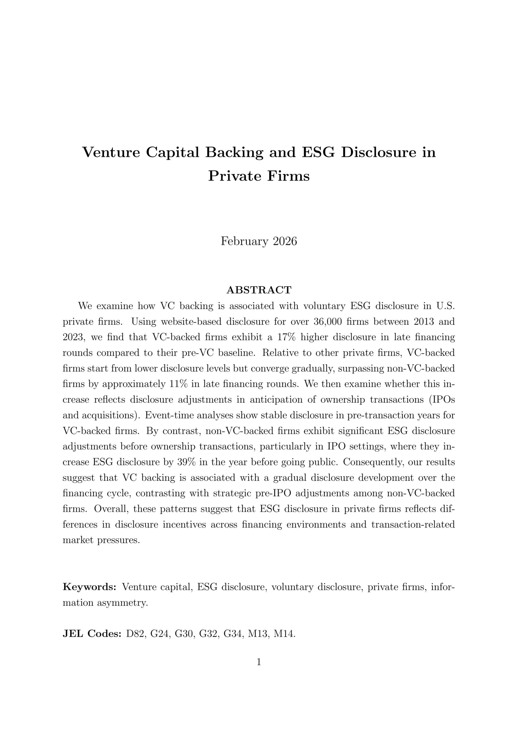 Venture capital backing and ESG disclosure in private firms