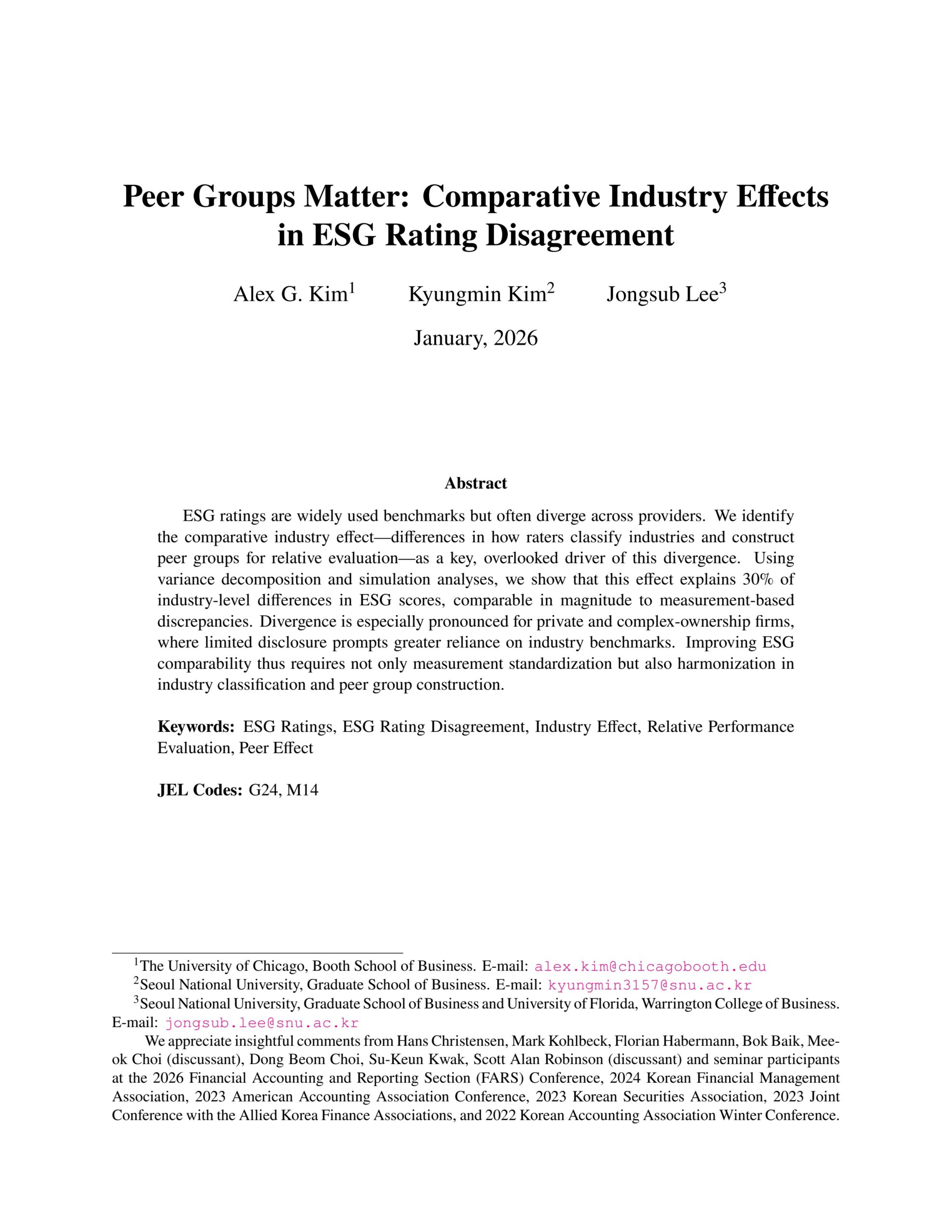 Peer groups matter: Comparative industry effects in ESG rating disagreement