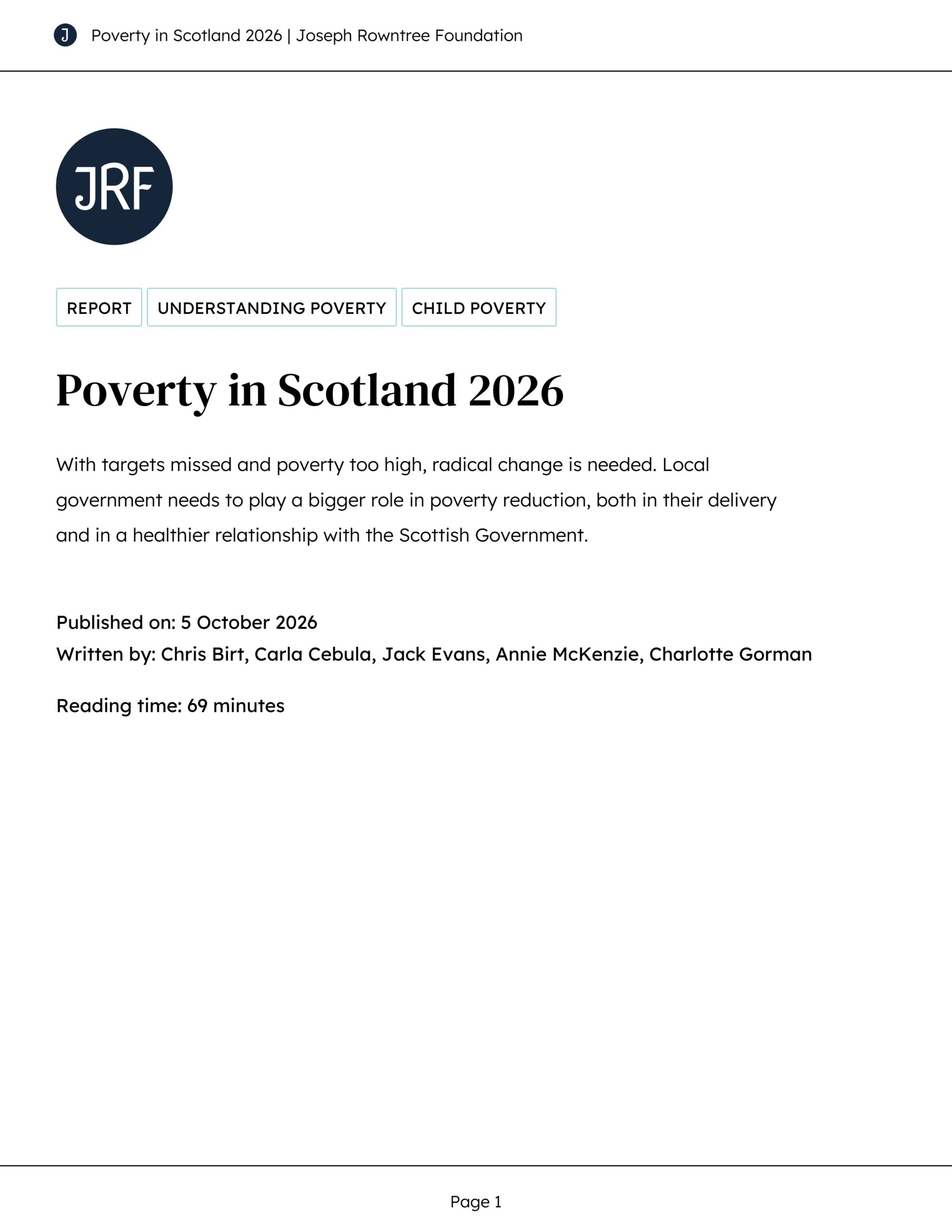 Poverty in Scotland 2026