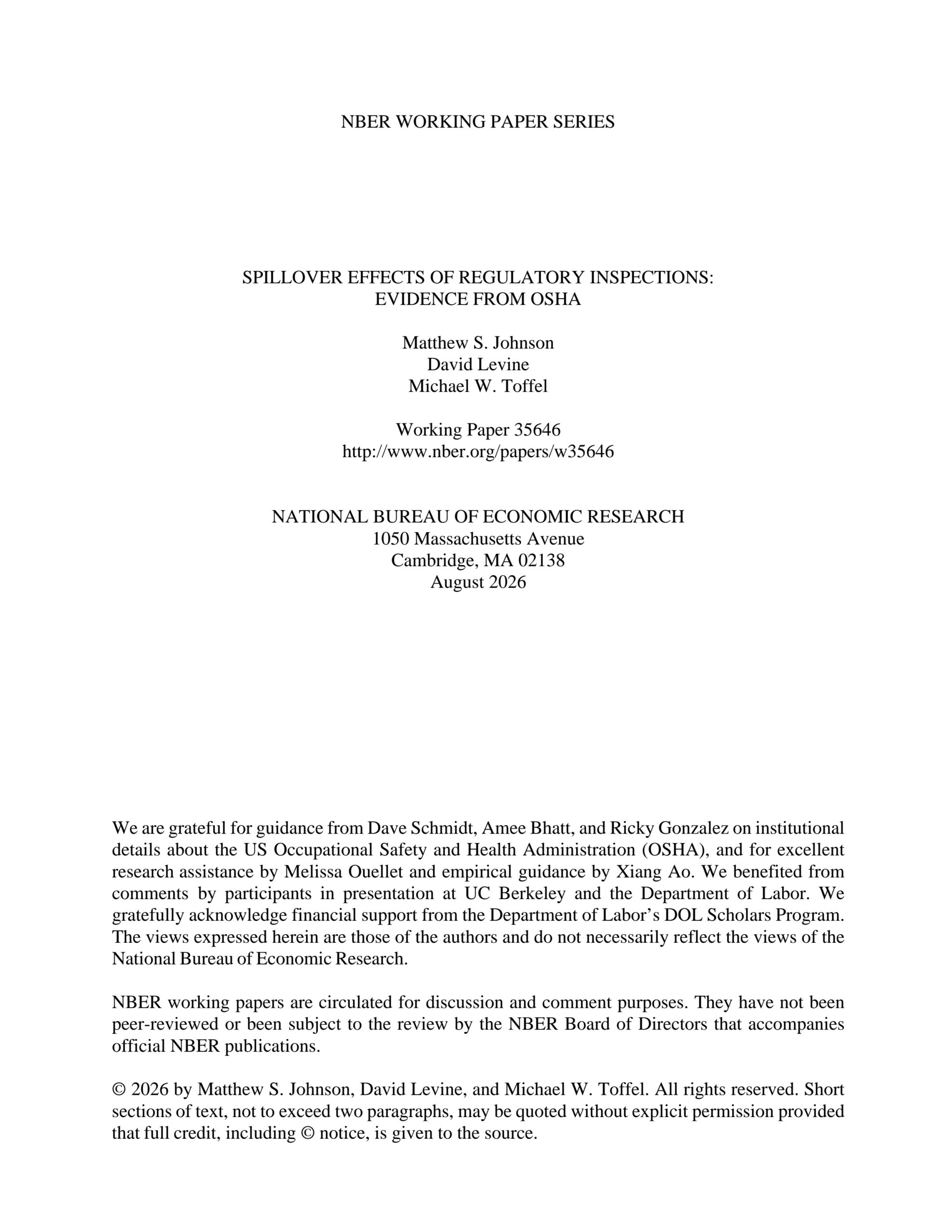 Spillover effects of regulatory inspections: Evidence from OSHA