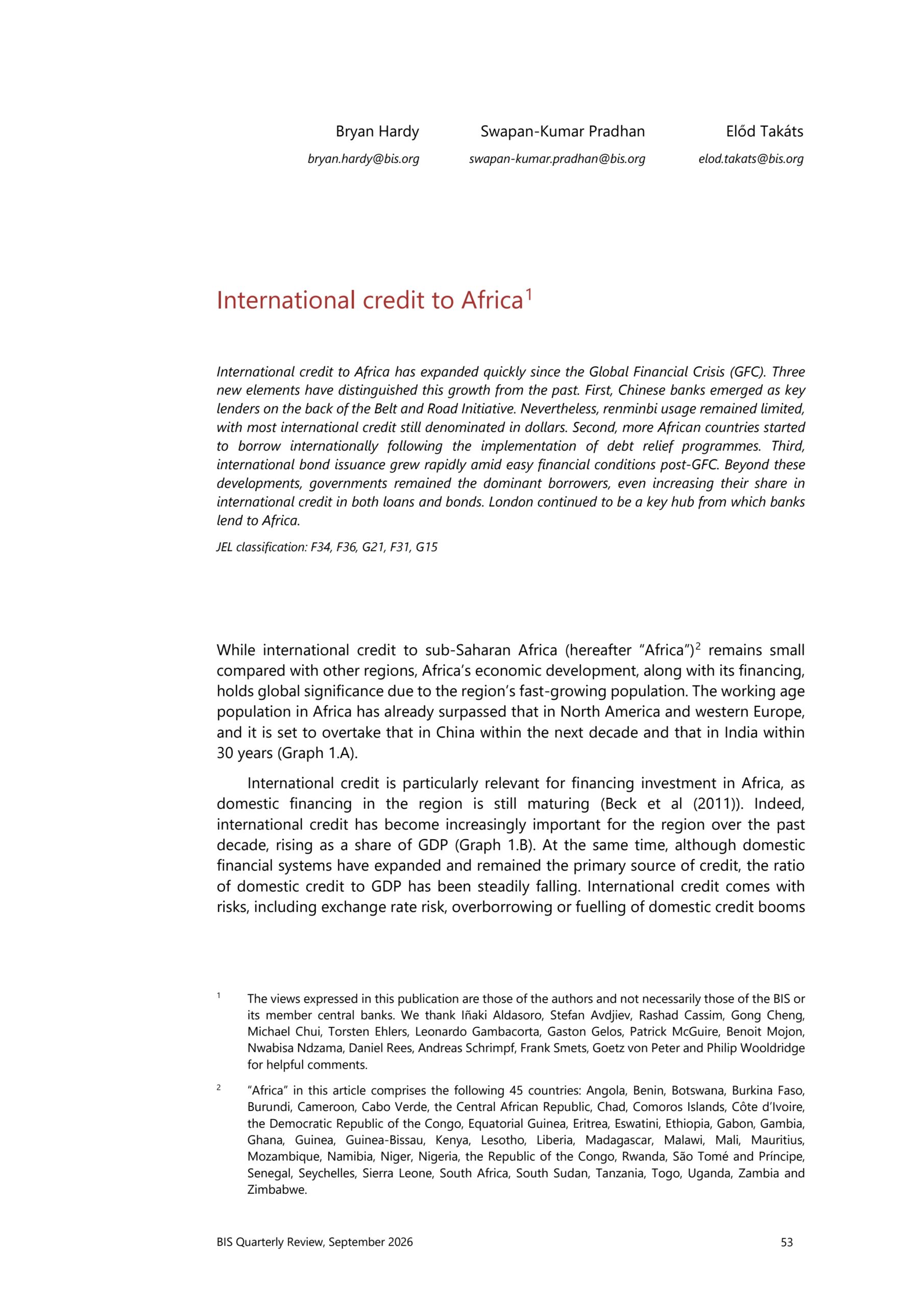 International credit to Africa