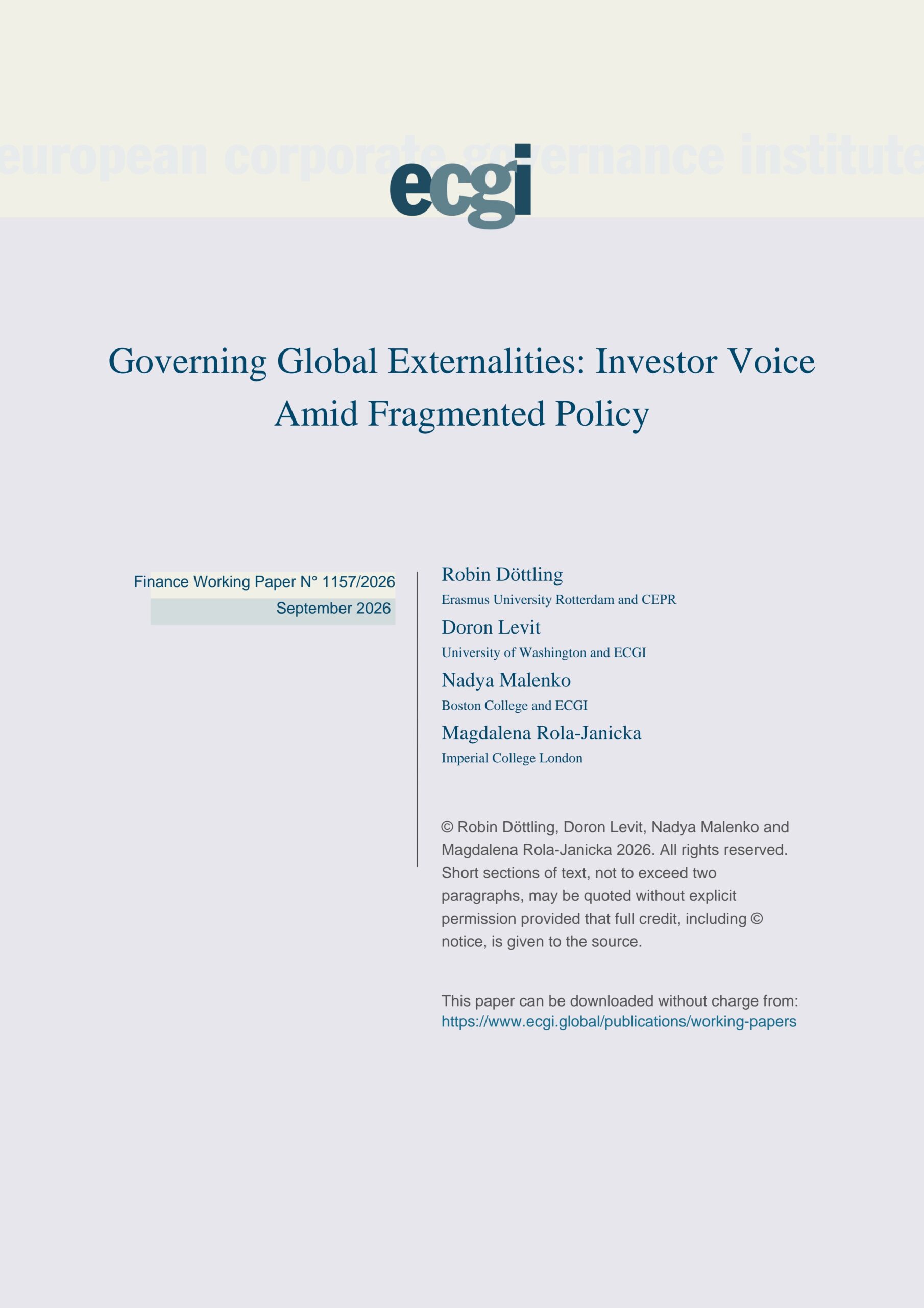 Governing global externalities: Investor voice amid fragmented policy