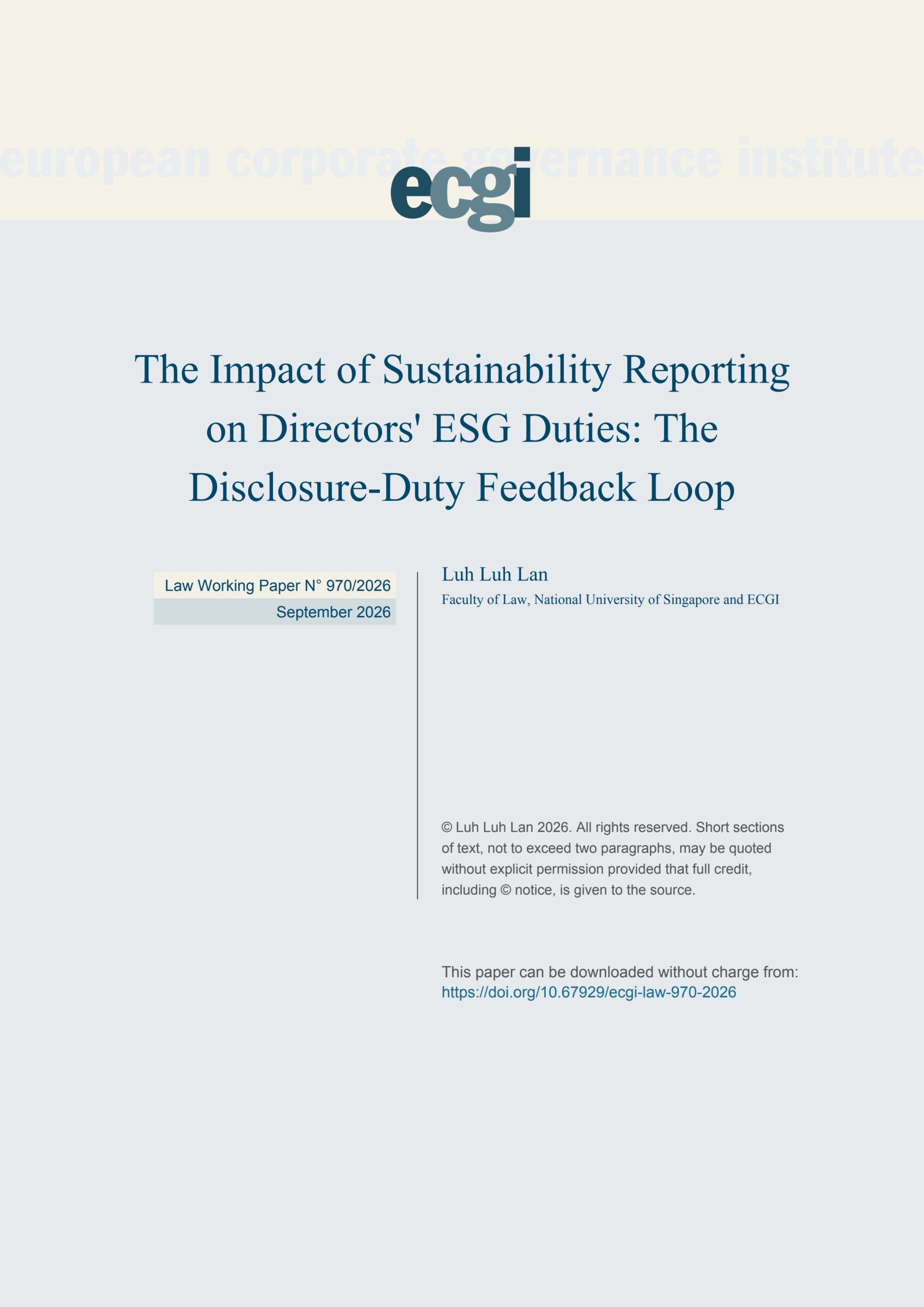 The impact of sustainability reporting on directors' ESG duties: The disclosure-duty feedback loop