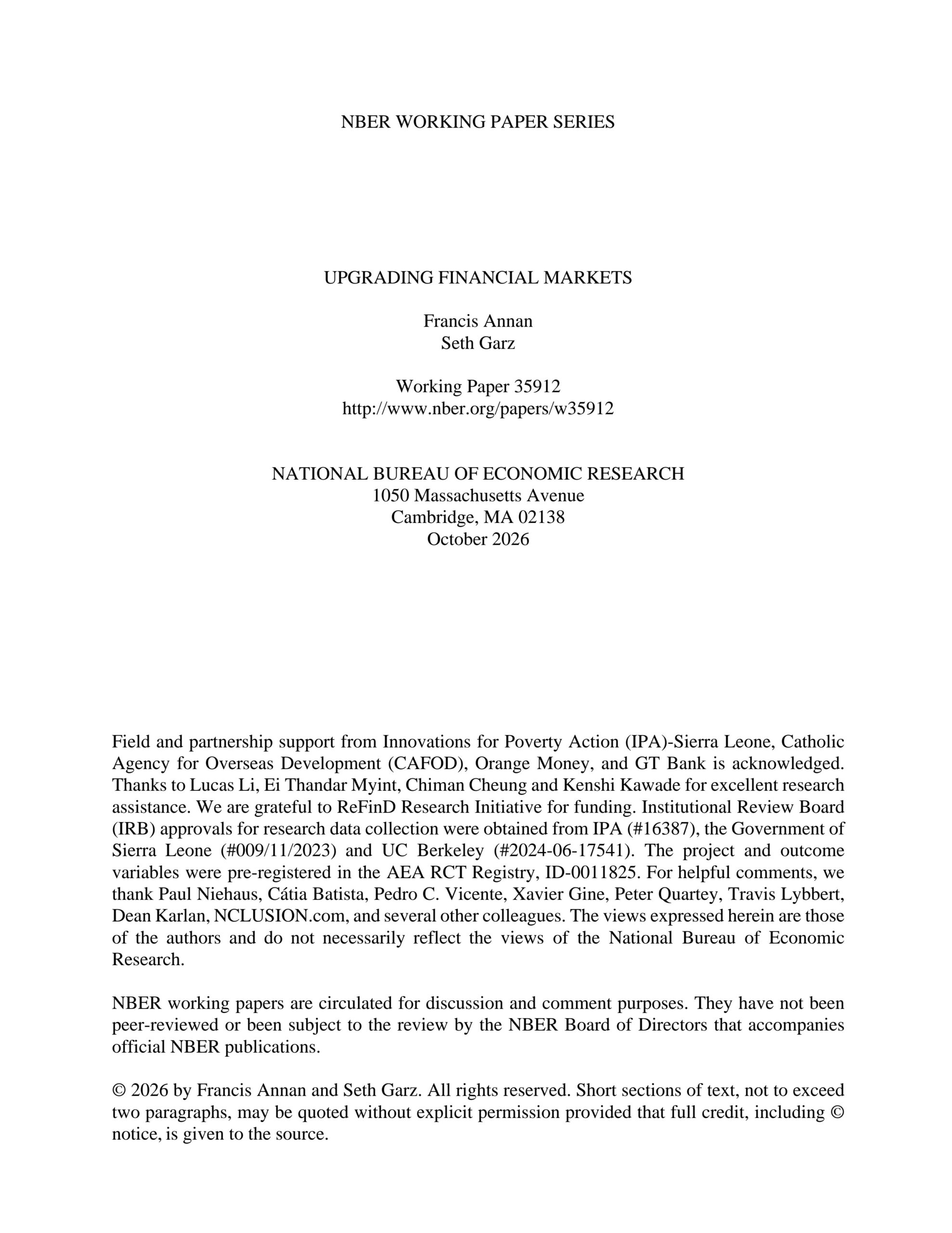 Upgrading financial markets