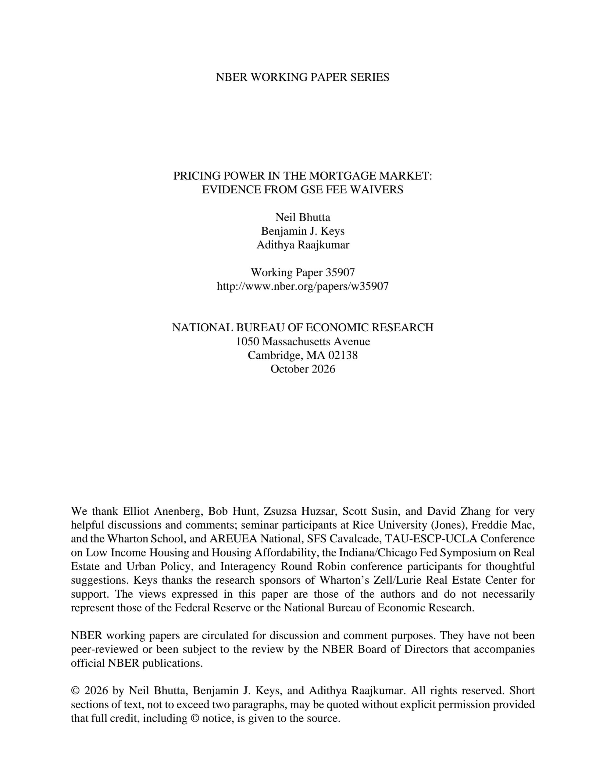 Pricing power in the mortgage market: Evidence from GSE fee waivers