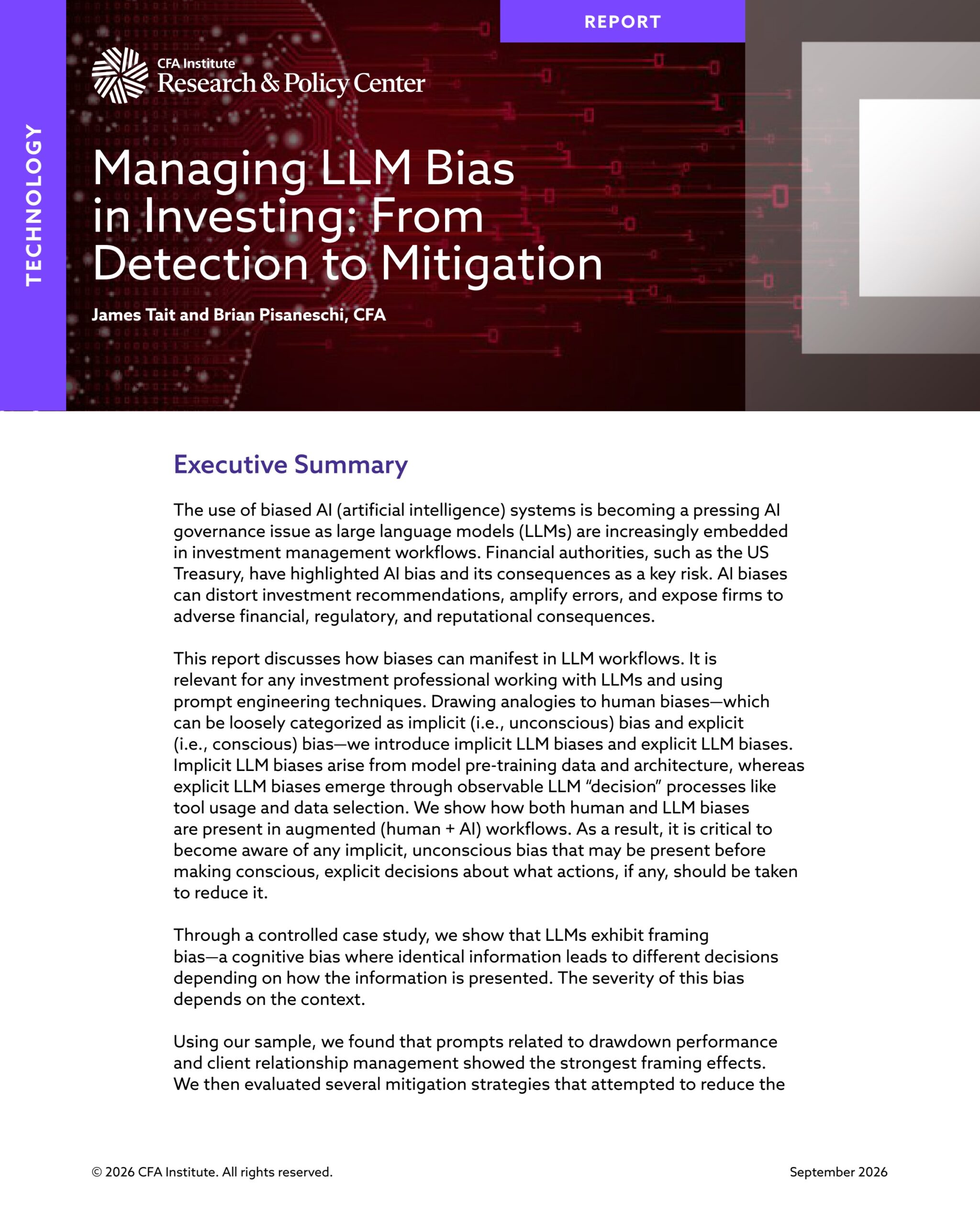 Managing LLM bias in investing: From detection to mitigation
