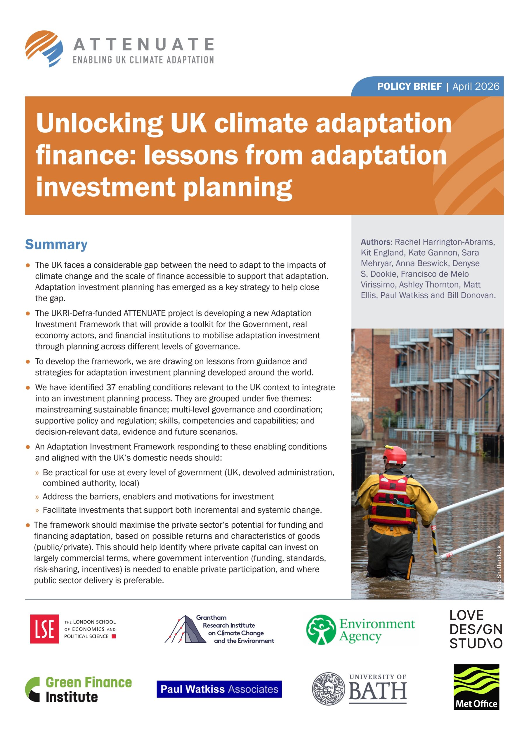 Unlocking UK climate adaptation finance: lessons from adaptation investment planning