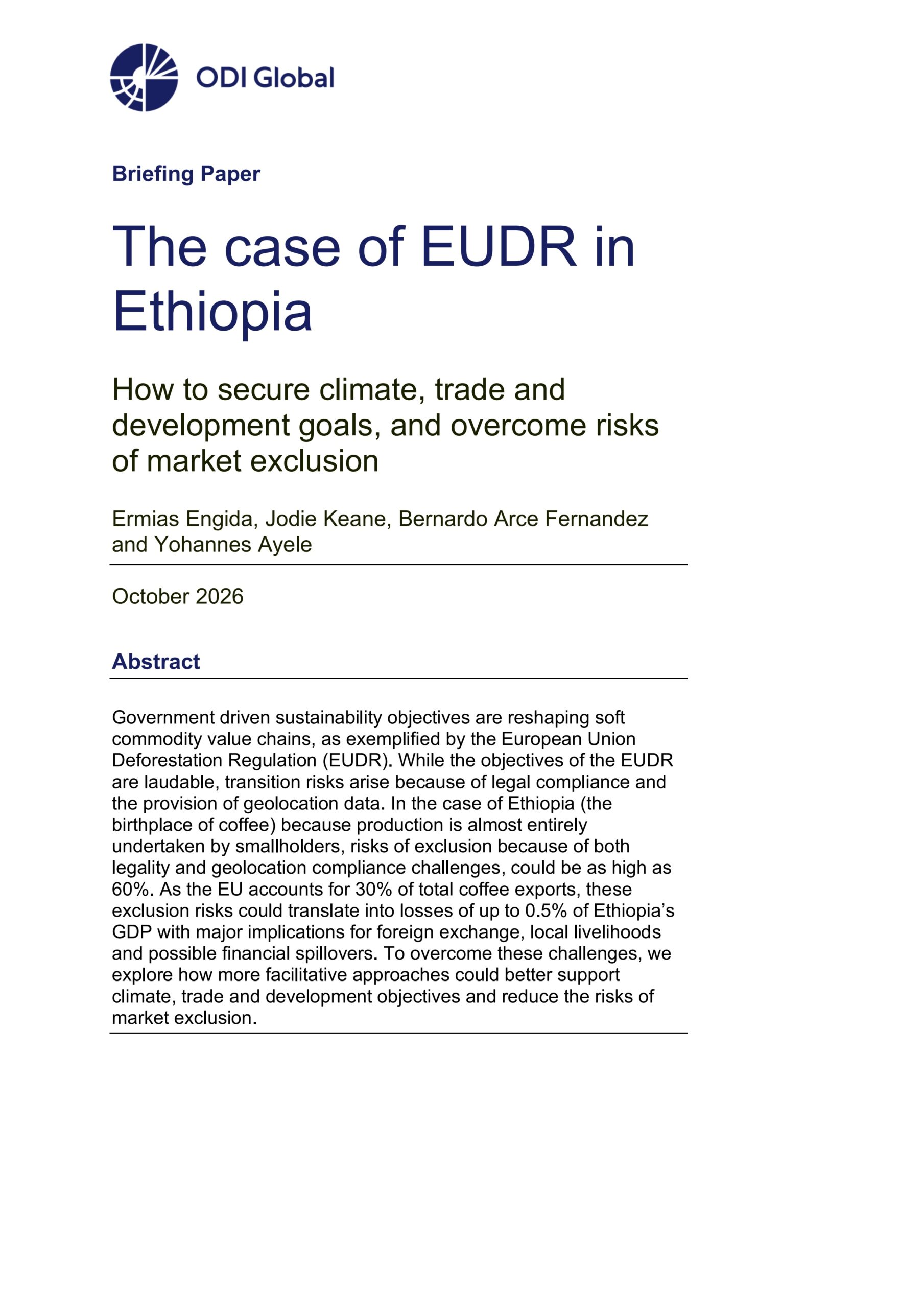 The case of EUDR in Ethiopia: How to secure climate, trade and development goals, and overcome risks of market exclusion