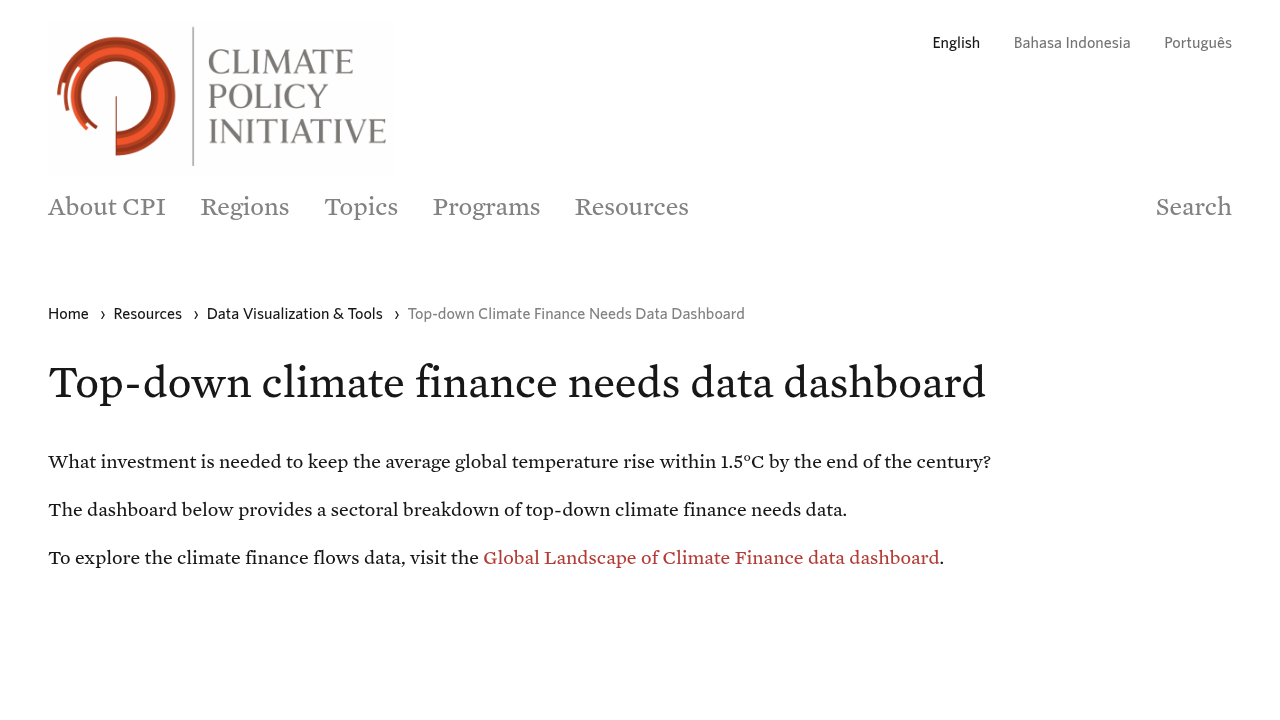 Top-down Climate Finance Needs Data Dashboard