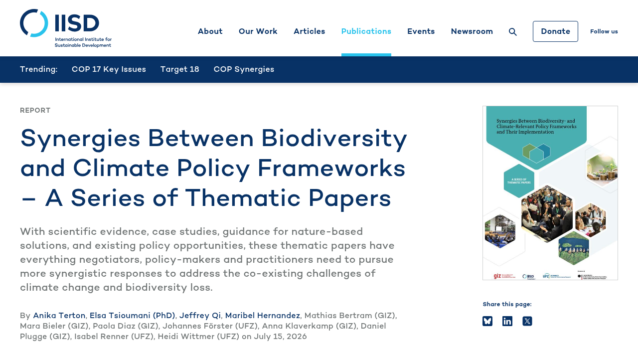 Synergies between Biodiversity and Climate Policy